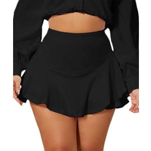 Avidlove Mini Skirt for Women Sexy Solid Ruffle Trim Lingerie Skirt Short High Waist Two Layer Hem Skirt (Black, XXL)