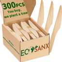 300 PCs Wooden disposable knives for eating, Splinter Free compostable knives - Eco-Friendly - 100% Natural wooden knife for Party & Events - Disposable wooden cutlery for Outdoor, Travelling & More