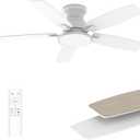 Flush Mount Ceiling Fan with Light, 42 Inch, Remote Control, 3CCT Dimmable LED, 6-Speed Silent Reversible DC Motor, Low Profile Hugger Ceiling Fan for Indoor/Outdoor 90-264V 50/60Hz Fresh White