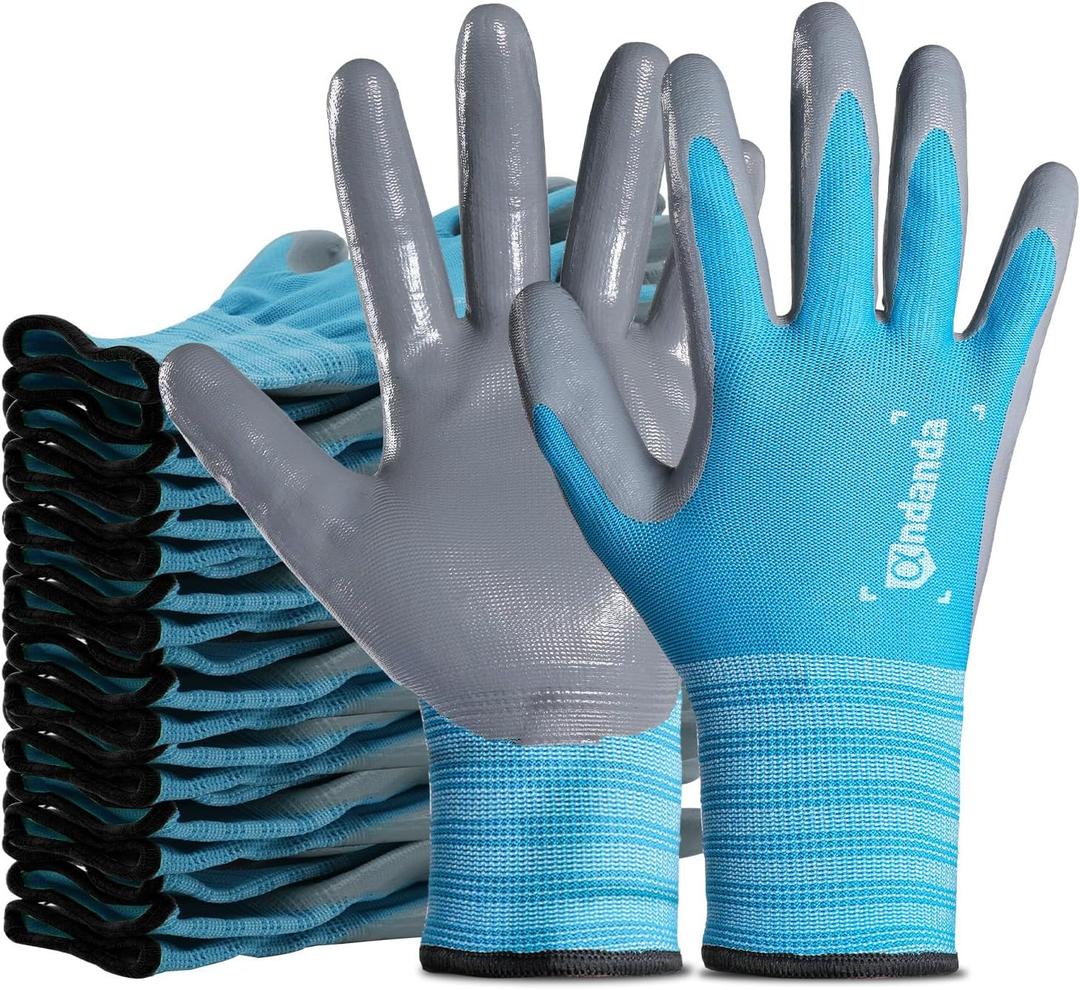 ANDANDA 1/12 Pairs Work Gloves, Strong Grip, Seamless Knit Nylon Nitrile Work Gloves Men Suitable for General Work, Green