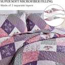 Dinjoy Purple Quilt Set King Size, Reversible Floral Plaid Patchwork Pattern Bedding Set Soft Microfiber Lightweight Bedspread Coverlet 3 Piece Spring Summer Use (104x90 inches)