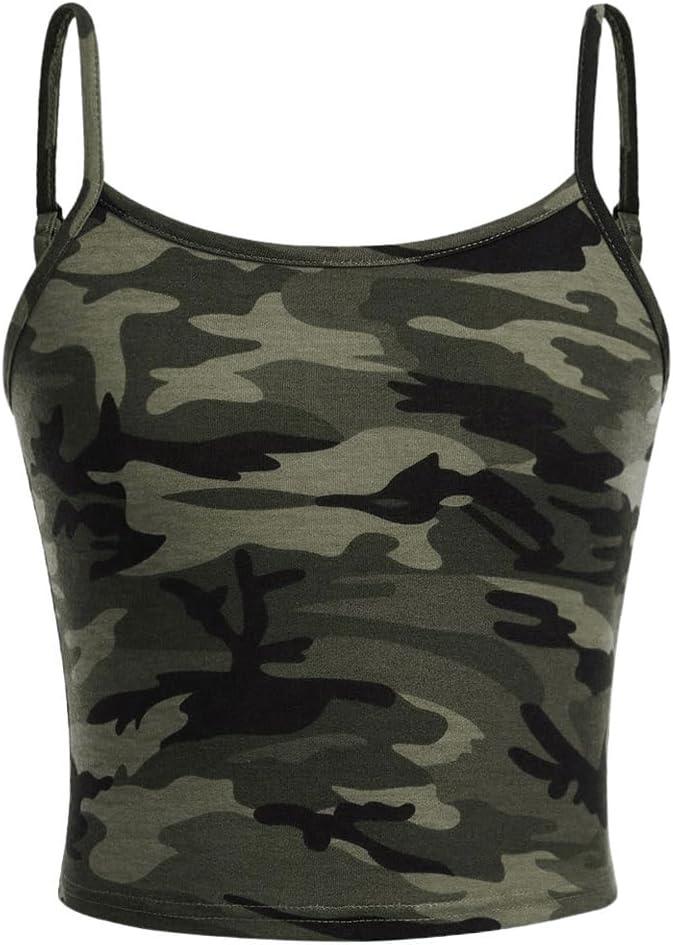 GORGLITTER Girl's Allover Camo Print Cami Top Sleeveless Adjustable Strap Slim Camisole (Green), 12Y