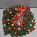 Juegoal 16 Inch Pre-Lit Christmas Wreath with Metal Hanger, Large Red Bow and Colored Balls, Battery Operated with Warm White 40 LEDs Lights, Front Door Spruce Lighted Wreath X-max Decorations