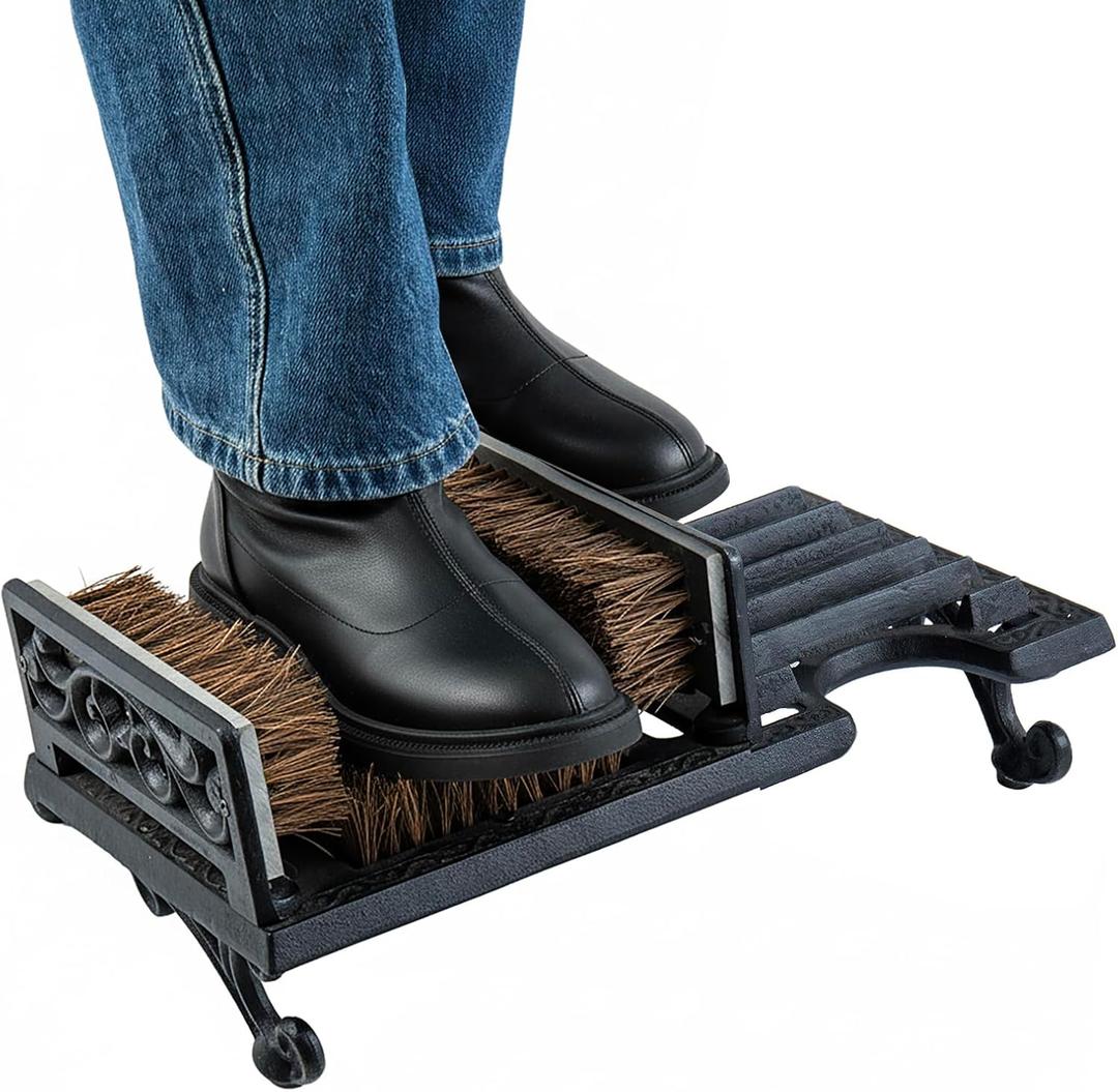 MyGift Heavy Duty Shoe Scraper and Boot Brush, Vintage Cast Iron Shoe Dirt Scrubber Cleaner/Outdoor Boot Mud Brush (Black 16)