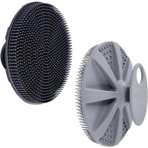 INNERNEED Food-Grade Soft Silicone Body Scrubber Shower Brush Handheld Cleansing Skin Brush, Gentle Exfoliating and Lather Well (Black+Gray)