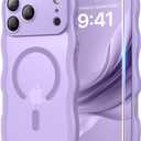 DOMAVER for iPhone 17 Pro Case for Women, 1X Screen Protector+1X Wrist Strap, [Compatible with MagSafe] [Full Camera Protection] Cute Wave Frame Matte Phone Case for iPhone 17 Pro 6.3", Light Purple