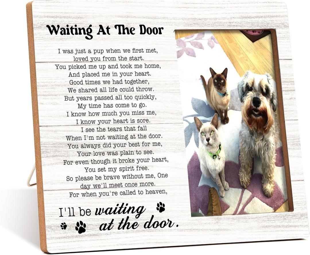 Pet Memorial Photo Frame - Waiting At The Door Dog Wooden Tabletop Picture Frame - Sympathy Memorial Gifts For Loss Of Dog Cat Owner - In Loving Memory Frame Favors -72