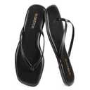 SKETOE Flip Flops for Women Square Toe Flat Sandals for Women Comfortable Thong Sandals Leather Flip Flops Lightweight Summer Beach Sandals Dressy Vacation Essentials Slides, Black 5.5