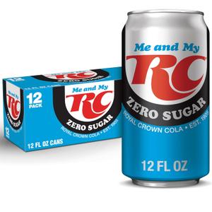 RC Cola Zero Sugar Soda, 12 fl oz cans, 12 pack (EXP 08/14/26)
