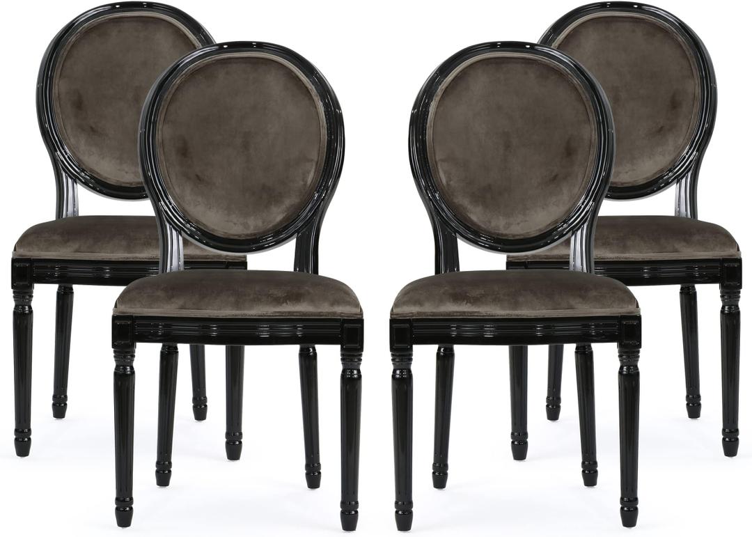 Christopher Knight Home Faithe Contemporary Velvet Dining Chairs (Set of 4), Gray, Gloss Black