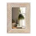 The Wooden Town Wall Mirror,Solid Wood Frame Vanity Mirror, Farmhouse Decorative Wall Mirror for Bathroom, Bedroom, Living Room & Entryway, Vertical/Horizontal Hanging, 24x16 White Wash, Wood & Glass