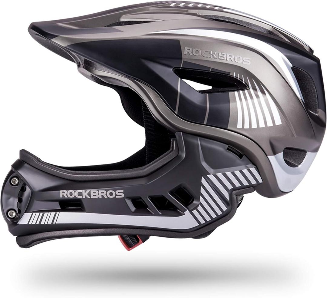 ROCKBROS Kids Full Face Helmet Kids Bike Helmets Lightweight Toddler Mountain Bike Helmet Detachable for MTB BMX Skating Cycling Scooter Safety Bicycle Helmets for Youth Child Boys Girls, Medium