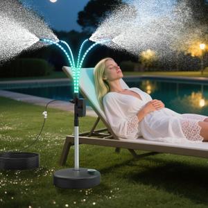 CECEFIN Outside-Patio Standing-Misters with Light - Outdoor Misting System for Patio Cooling, 26FT Water line W/Standard 3/4 Garden Thread, Water Misters for Garden Plant, Backyard, Pool, RV/Camper