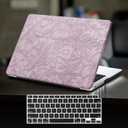 DTangLsm for MacBook Air 13 inch Case 2026 2025 2024-2022 M5 M4 M3 M2 A3449 A2681 A3113 A3240, Elegant Textured Leather Hard Case for MacBook Air M5 13.6 inch Cover+Keyboard Skin,Lilac Embossed Floral