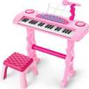 deAO Piano Keyboard Toys 37 Keys Toddler Piano Toy with Stool Microphone