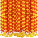6 Pcs 5 Feet Long Strands Marigold Flowers Garland with Pendant Indian Wedding Decoration Artificial Decorations for Altar Faux Flower for Diwali, Pooja, Bush Floral Party (Dark Orange, Yellow)