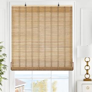 LazBlinds Cordless Bamboo Blinds, Roll Up Shades for Windows, Light Filtering Hanging Window Blinds, Bamboo Shades for Patio Indoor/Outdoor Porch, 23'' W x 72'' H, Natural