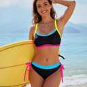 BMJL Womens Color Block Bikini Sets Supportive Wide Strap Swimsuit(M,Black)