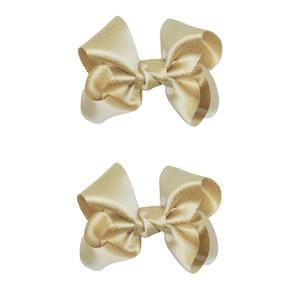 3 Inch Baby Girl Hair Bows Clips Hairpin Headwear Little Teen Toddler Girls Kids Teens Toddlers Hair Accessories - Set of 2 (Light Gold)