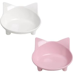 Skrtuan Non-Slip Cat & Dog Food Bowl  Wide, Shallow Pet Dish for Whisker Fatigue Relief, Safe for Puppies & Rabbits (White+Pink)
