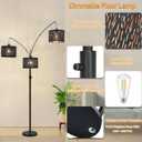 Dimmable Floor Lamp-3 Lights Arc Floor Lamps for Living Room,Modern Tall Standing Lamp With Black Drum Hollow-carved Design Shades,Gothic Mid Century Tree Floor Lamp for Bedroom Corner,Bulbs Included