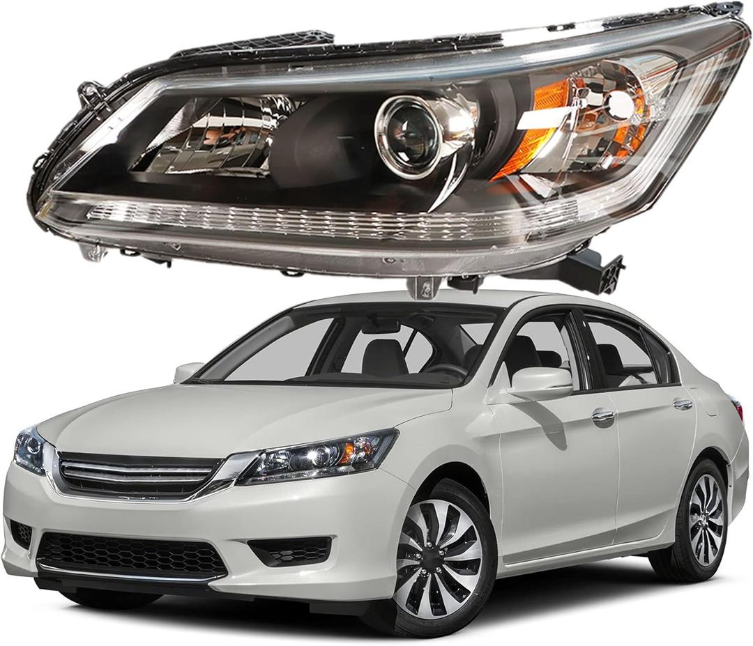 munirater Black Housing Projector Headlight Assembly Driver Side Replacement for Accord 2013-2015 4-Door Sedan Halogen Headlight Headlamp