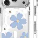 Magnetic Case for iPhone 17 Pro Design On Clear Base, Compatible with MagSafe, Slim Protective Soft TPU Bumper Phone Cover Women Girls Case-Cute Blue Flower Garden