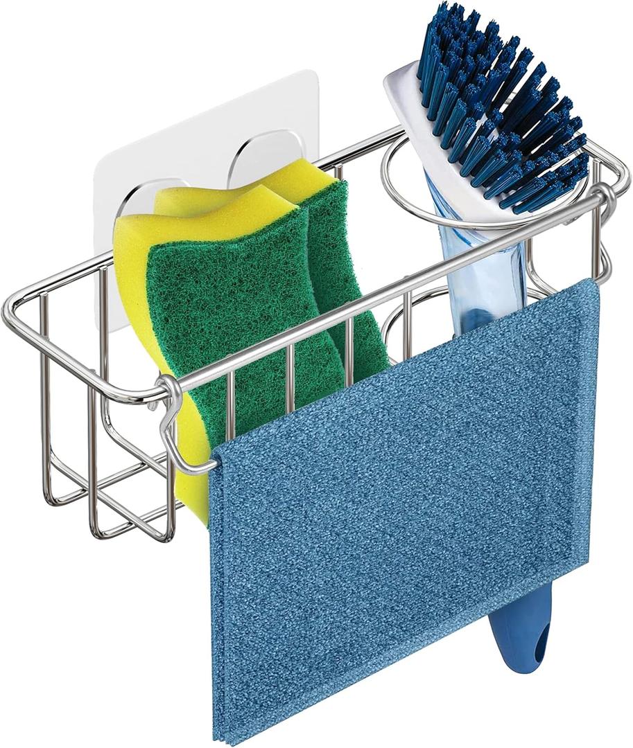 KESOL RustProof Sponge Holder Caddy for Kitchen, Stainless Steel Organizer, Brush Holder, 304 Accessories, Suction Cup + Adhesive