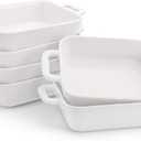 Foraineam 6 Pieces Bakeware Set, White Porcelain Souffle Dishes Creme Brulee Ramekins, 61/4 x 43/4 inch Rectangular Baking Pans with Double Handles White