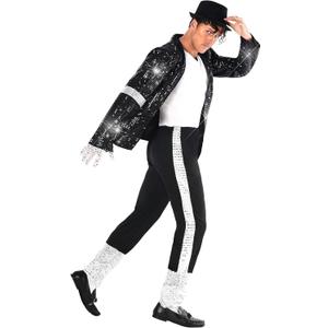 Morph Popstar Costume 80s Mens Costume 90s Retro Outfit Halloween Dress Up Party Wear (Large)