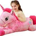 IKASA Giant Unicorn Stuffed Animal Plush Toys, Licorne Soft Toy Large Cute Huge Big Size Jumbo Kawaii Fluffy Plushy Fat Oversized Plushie,Gifts for Kids Girls (Pink, 43 inches)