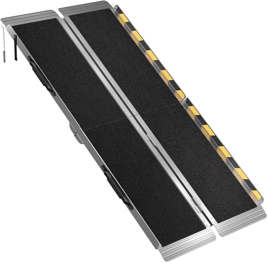 5FT Portable Wheelchair Ramp, Aluminum Folding Handicap Ramp with Handle, Threshold Wheel Chair Ramp for Home Steps, Stairs, Entry, Curbs, Doorways, Non-Skid, Mobility Scooter Compatibility