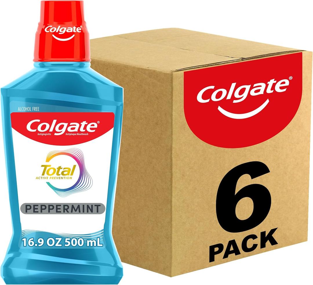 Colgate Total Pro-Shield Alcohol Free Mouthwash, Antibacterial Formula, Peppermint - 500 mL, 16.9 fluid ounce (6 Pack)
