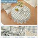 Laolitou Spring Blue Checkered 48" Round Tablecloth (Fits 20-36" Table) Buffalo Plaid Table Cloth with Tassel Washable Cotton Linen Gingham Table Cover for Living Room, Blue, Round