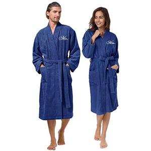 AW BRIDAL 2Pcs His and Hers Terry Cloth Robes for Couples, Mr and Mrs Hooded Matching Robe Set, Wedding Engagement Gifts M