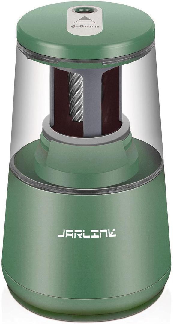 JARLINK Electric Pencil Sharpener, Heavy-Duty Helical Blade to Fast Sharpen, Auto Stop for No.2/Colored Pencils(6-8mm), AC Adapter/Battery Operated in School Classroom/Office/Home (Green)