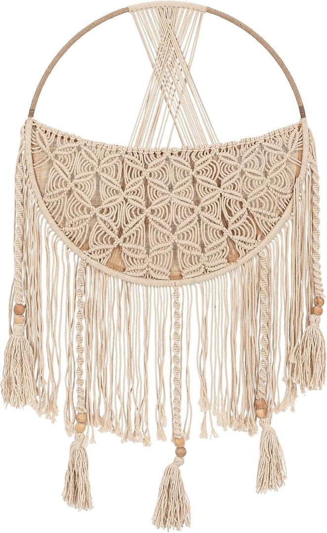 Crane Baby Charlie Farmhouse Macram Boho Toy Bin with Tassels, Hanging Basket Nursery Decor, Stuffed Animal Storage, Wall Organizer for Playroom, Boho Baby Room Decor& Kids Room Organization