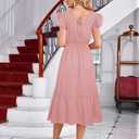 GRACE KARIN Women 2023 Summer Dress Midi Dress Gold Dots V Neck Ruffle Cap Sleeve Flowy Split Tiered A-Line Wedding Guest Dress Light Pink M (Pink)