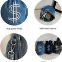 Denim Drawstring Backpack with Coin pouch, Large Money Dollar Sign Bucket Rucksack, Lightweight Sport Bags (Light Blue)