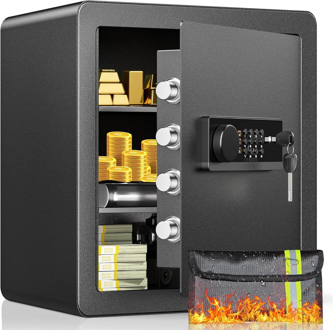 2.0 Cubic Feet Safe Box, Anti-theft Electronic Security Safe with Fireproof Waterproof Bag for Money Valuables Documents, Digital Safety Lock Box for Home Office Hotel, Removable Shelves
