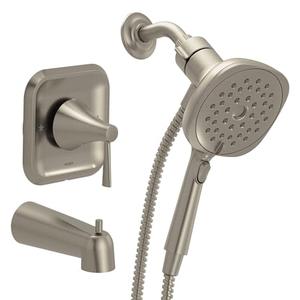 Moen Ronan Spot Resist Brushed Nickel Single-Handle Modern Tub and Shower Faucet with Square Handheld Rain Shower Spray Head Featuring Magnetix, Valve Included, 82022SRN