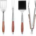 FJNATINH Heavy-Duty Grilling Accessories Rose Wooden BBQ Grilling Tools Set,Outdoor Grill Set with Spatula, Fork, Brush & Tongs,Essential Accessories for Barbecue & Grill. Ideal Gift for Men