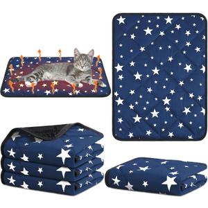 Namalu 4 Pack Self Warming Cat Bed Self Heating Cat Mat Star Pattern Soft Dog Crate Pad Thermal Pet Mat Anti Slip Kennel Dog Washable Warming Bed for Outdoor Indoor(18 x 24 Inch,Blue)