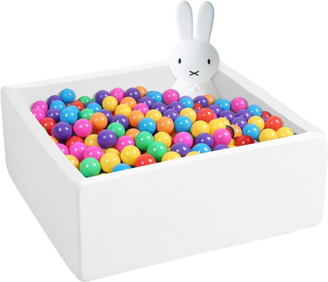 Square Foam Ball Pit for Toddler,35"x35"x12" Soft Ball Pit Pool with Removable Cover, Indoor Memory Sponge Ball Playpen Without Balls - White