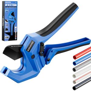 Ratchet PVC Pipe Cutter, Cuts Up to 3", Heavy-Duty Aluminum Ratchet Tubing Cutter Tool for PEX, PVC, CPVC, PE, PP, ABS and Rubber Hose, Suitable for Home Repair and Plumbing