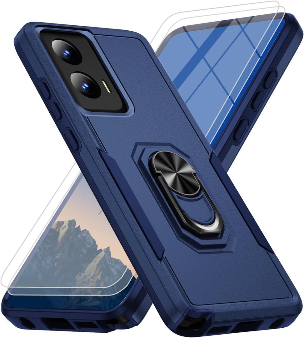 Motorola Moto G Stylus 5G 2024 Case [15 FT Military Grade Drop Protection] with 2X Tempered Glass Screen Protector, Heavy-Duty Shockproof Kickstand Case for Moto G Stylus 5G 2024 Dark Blue