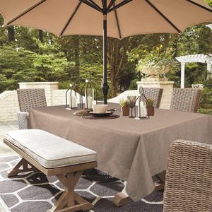 Outdoor Tablecloth Wrinkle-Free Stain Resistant Waterproof Polyester Fabric Table Cover with Zipper Umbrella Hole for Picnic/Party/Dinner/Patio Garden (6084inch, Zippered, Flax)