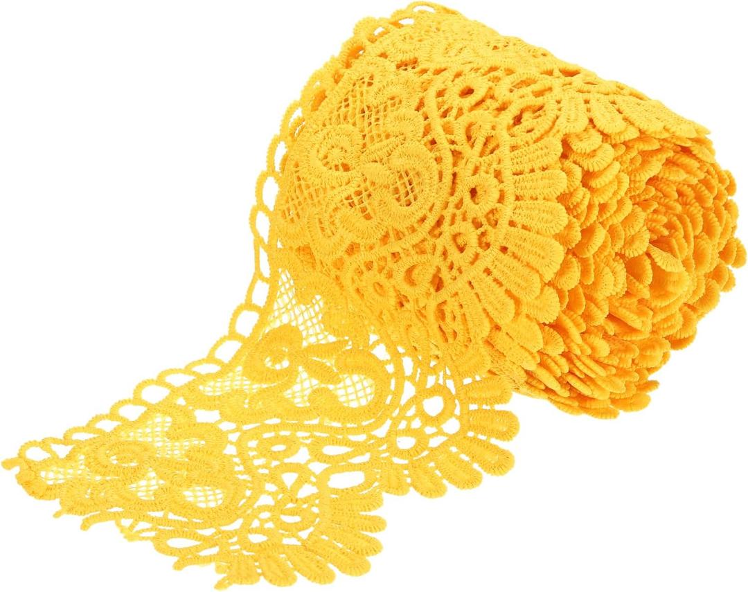 MECCANIXITY 4 Inch Wide 5 Yard Lace Ribbon Floral Pattern Light Yellow Lace Trim Ribbon for Sewing Making DIY Crafts Gift Wrapping Wedding Decor
