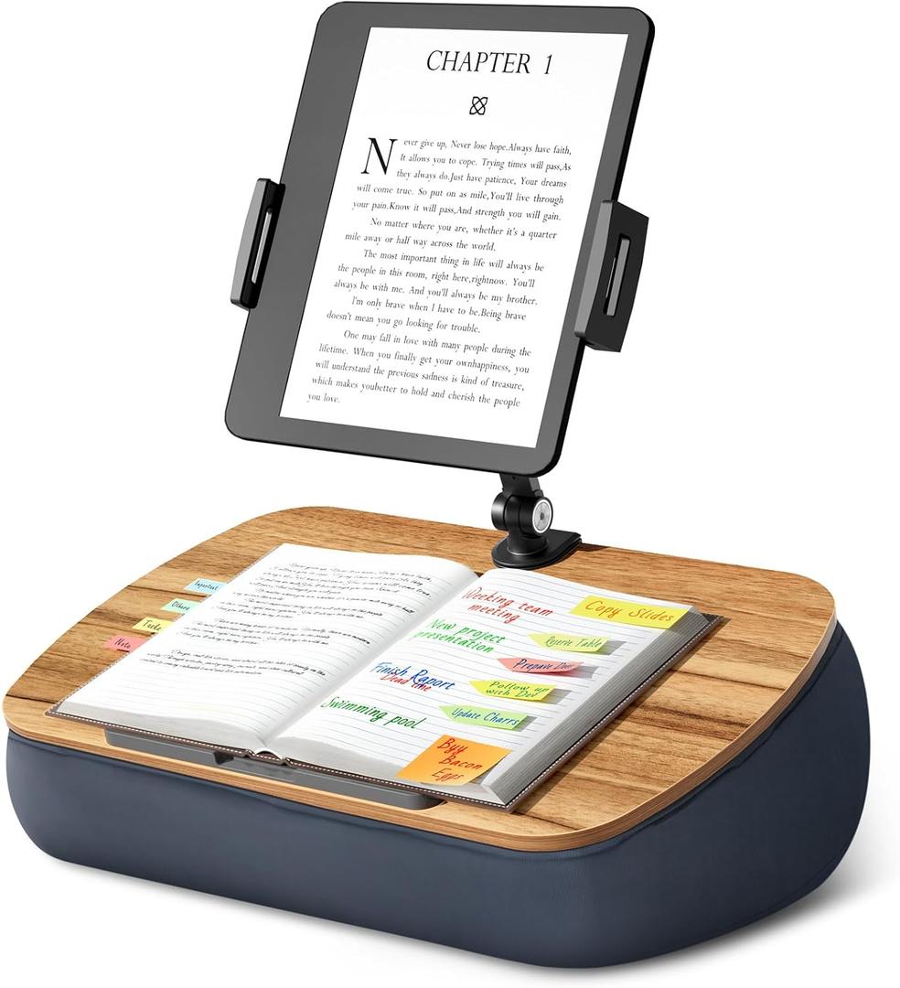 Lap Beanbag Cozy Kindle Pillow Stand for Bed with Adjustable Arm, 360 Tablet Holder, Fits 4.7"-13" Kindle, iPad, Phone, Lap Desk for Hands Free Reading in Bed, Couch, Sofa,Gray (16.9 x 10.8 inches)