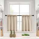 NICETOWN Linen Short Curtains for Kichen 30 inch Long 2 Panels, Rod Pocket & Back Tab Semi Sheer Window Tiers Privacy Added with Light Filtering Valances for Bedroom/Living Room,Angora, W34 x L30